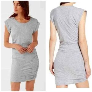 Splendid Casing Details Rolled Cap Sleeve Ruche Mini Dress Heather Gray M EUC